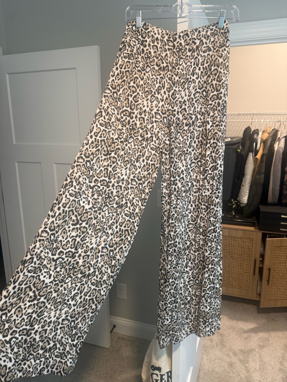 Maeve Beige and Black Leopard-Print Wide-Leg Pants